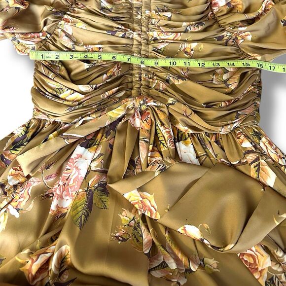 Beulah Style Satin Long Sleeve Ruched Mini Dress Gold Floral Small - Picture 12 of 12